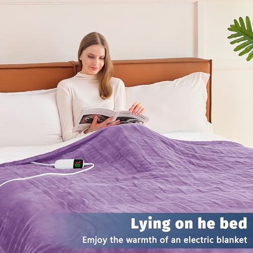 BOMOVA Heated Electric Throw Blanket - 50" x 60" Heating Blanket with 10 Heating Levels & 8 Hours Auto Off, Warm Flannel Blanket with Over-Heat Protection, for Women, ETL & FCC Certified