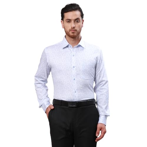 Image of Raymond Men's Slim Fit Structure Pattern Pure Cotton Semi Cutaway Collar Full Sleeve Formal Shirt