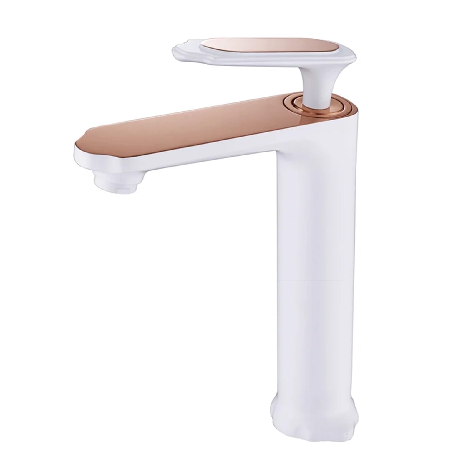 Grifo de lavabo monomando alto blanco y oro en latón para baño