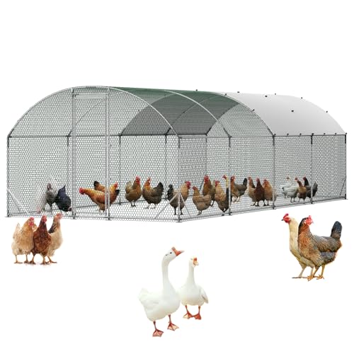 VEVOR Large Metal Chicken Coop, 9 x 25 x 6.6 ft, Walk-in Chicken Run House with Waterproof Cover & Sturdy Frame, Dome Roof Poultry Cage Duck Pen for Rabbit Hen Goose Outdoor Backyard Farm Use
