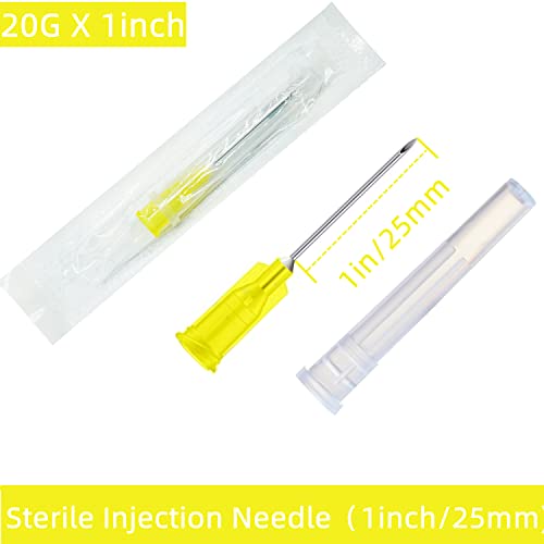 Image of 100 Pack 20Ga 1Inch Sterile Disposable Injection Needl with Cap for Scientific and Industrial Dispensing Needl Accessories