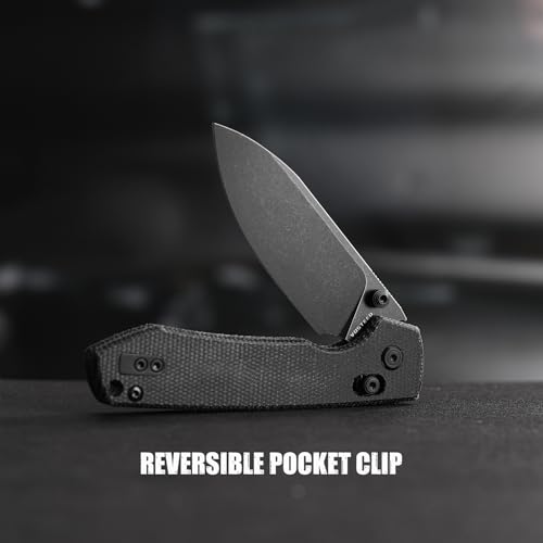 Image of Vosteed Raccoon EDC Folding Pocket Knife - 3.25 inch 14C28N Black Stonewash Blade, Crossbar Lock - Black Micarta Handle for Camping, Hunting - A0501
