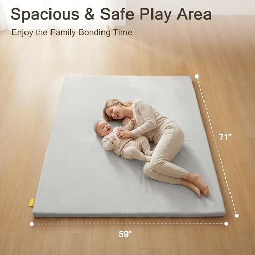 Image of 71 inch x59 inch Padded Baby Play Mat for Floor, 1.2 inch Thick Foam Baby Playpen Mat, Cushioned Tummy Time Mat with Non-Slip Bottom, Removable & Machine Washable Cover, Fits 71 inch x59 inch Playpens