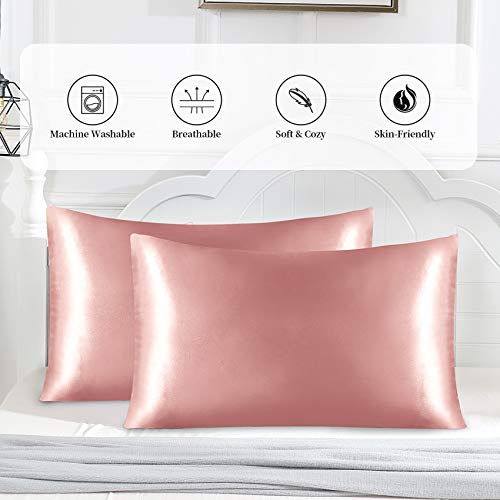 Yourose Satin Pillowcase For Hair And Skin, 2 Pack Standard Size Silky Pillowcases With Envelop Closure, (Rose Gold, 20”X26”,2Pcs) #TOP2