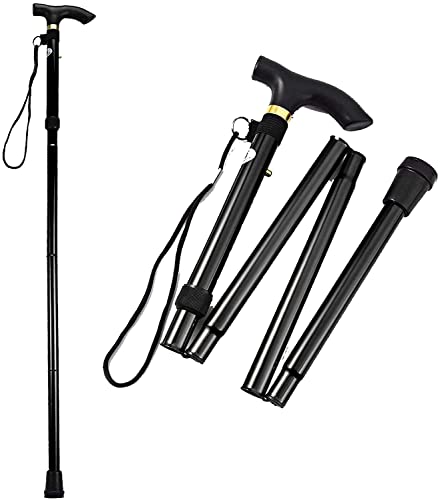 HTUK® - Bastón plegable de altura ajustable y extensible, ayuda a la movilidad, plegable, ligero, flexible y duradero, color negro Cover