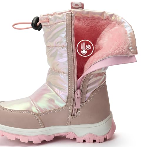 TZJS Girls Winter Boots Lightweight Kids Snow Boots Adjustable and Side Zipper Girl Outdoor Warm Boot Cold Weather Shoes with Faux Fur Lined for Toddler/Little Kids3