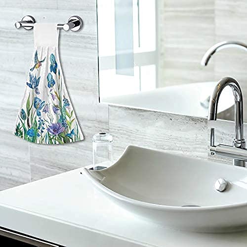 Summer Flowers Bird Hanging Kitchen Towel Floral Hand Towels Loop Soft Microfiber Decorative Watercolor Vintage Dish Towel For Bathroom Washcloth Absorbent Tie Towel 2Pcs #TOP5