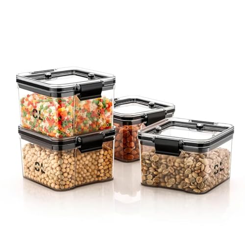 Image of Lock Container Plastic Jar Set of 6 (500 Ml Each) | Airtight Lock Mechanism Kitchen Storage Containers | BPA Free Food Grade Organizer Boxes for Tea, Coffee, Sugar, Dry Fruits
