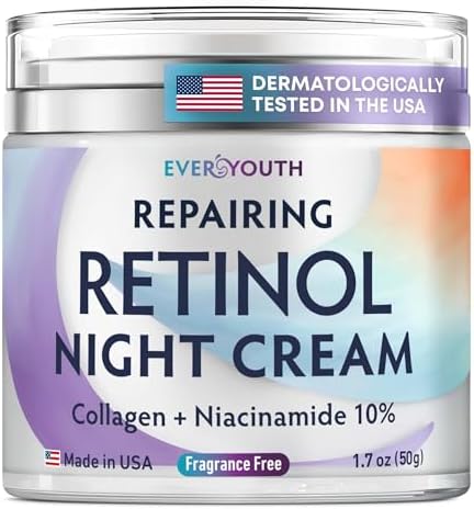 Night Cream Face Moisturizer for Women with Retinol, Collagen, Niacinamide, Anti Aging Overnight Face Mask, Made in USA, Niacinamide Serum Facial Moisturizer Anti Wrinkle Cream for Women, 1.7oz