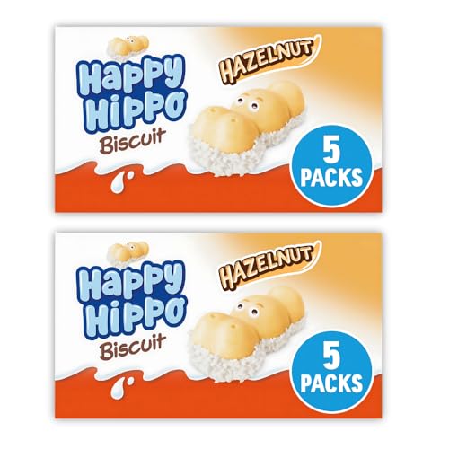 Bundle of 2 | Happy Hippo Biscuit Hazelnut – 5 Individually Wrapped Wafer Biscuits with Creamy Hazelnut Filling per Pack