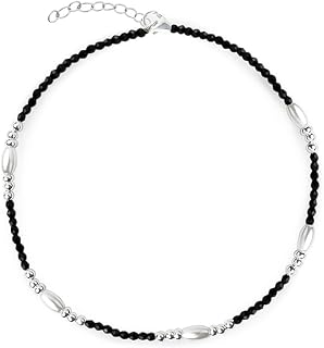 TOUCH925 Fine 925 Silver Beaded Oval Link Anklet for Women | Black Beaded Payal Anklet with Oval Link Chain Design | Gift ... Price In India