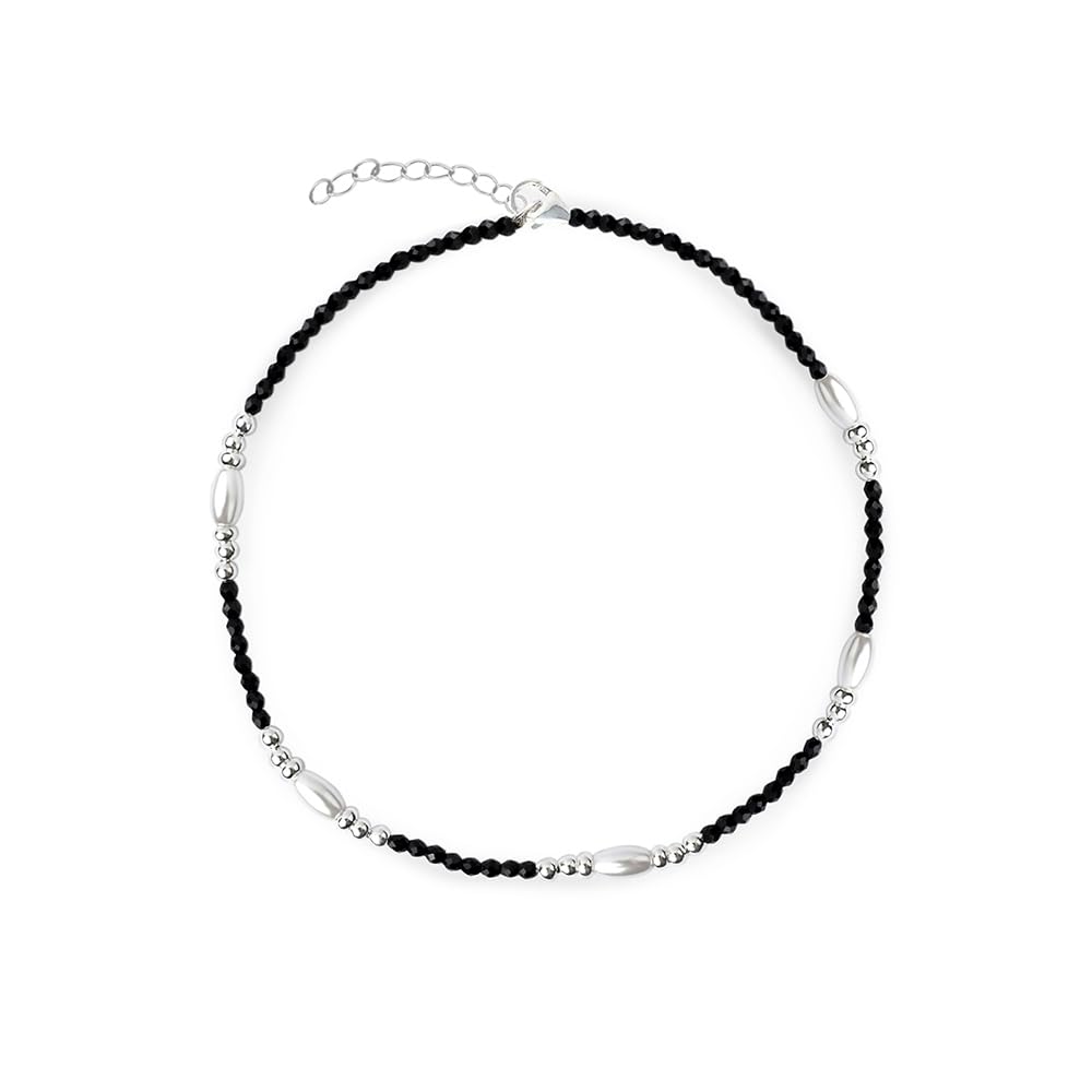 TOUCH925 Fine 925 Silver Beaded Oval Link Anklet for Women | Black Beaded Payal Anklet with Oval Link Chain Design | Gift ... - Review, Price and Buying Guide