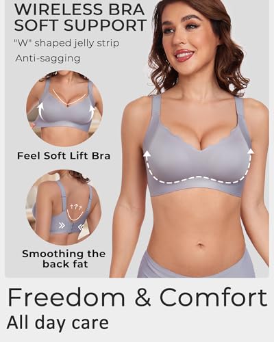 Image of Gailife Scalloped Lift Bras Women Soft Jelly Push Up Wireless Bra Supportive V Neck No Underwire Seamless Tshirt Bralettes