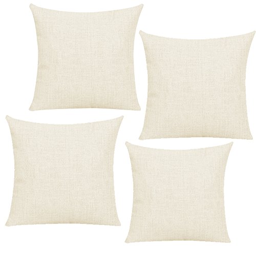 O BOSSTOP 4PCS Linen Sublimation Blanks Pillow Cases Fashional Cushion Cover Pillowcases with Invisible Zippers Flax Yellow 18 x 18 inches Case Only no Insert
