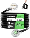 islewire 50ft 250V Welder Extension Cord, 10 Gauge Heavy Duty Outdoor Welding Cord with LED Indicator, NEMA 6-50P to 6-50R, 30 Amp 3 Prong Power Extension for Welding Machines, 10 AWG SJTW, Black