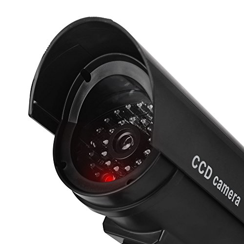 Equay-Fake-Security-Camera-Dummy-CCTV-Surveillance-System-with-Realistic-Red-Flashing-Lights-and-Warning-Sticker-4-Black