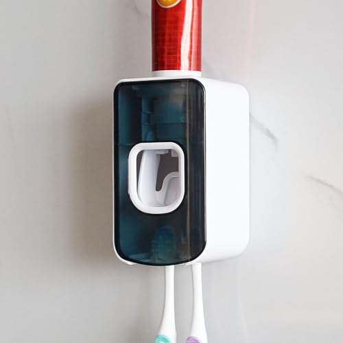 LUEXBOX 2 Slot Toothbrush Holder and Toothpaste Dispenser Wall Mounted, ...