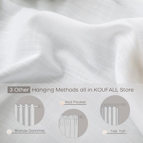 Cortinas traslúcidas blancas de lino para sala de estar de 2 paneles 4