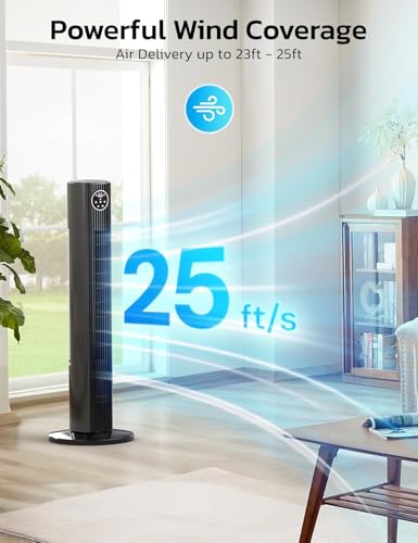 Image of ZAFRO 36 inch Tower Fan, 90Oscillating Floor Fan with 4 Modes, 3 Speeds, Remote Control, 12H Timer, Quiet Standing Fan for Bedroom & Living Room, Grey