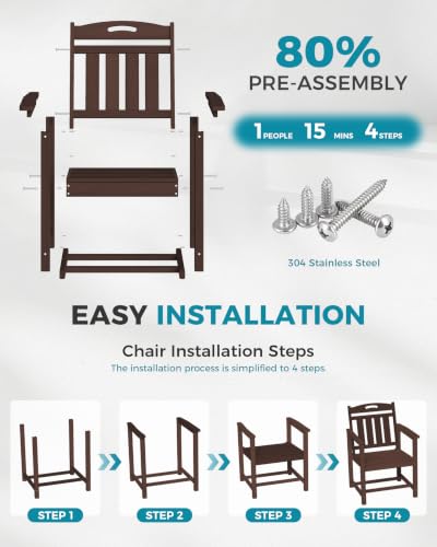 Image of Ciokea Outdoor Patio Dining Chair, HDPE Oversized Porch Chairs with Wide Seat, All-Weather Durable Heavy-Duty Outdoor Furniture for Backyard, Poolside, Lawn & Garden, Brown
