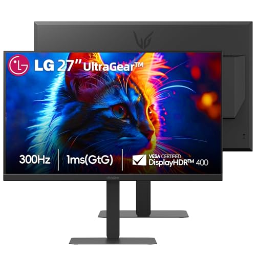 Image of LG 27 inch Ultragear QHD Gaming Monitor, 300Hz, 1ms, NVIDIA G-Sync, AMD FreeSync Premium, VESA DisplayHDR 400, DisplayPort, HDMI 2.1, USB Type-C, Tilt /Height /Swivel /Pivot Adjustment Stand, Black