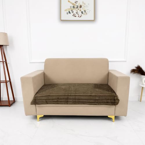 Image of Homerz Premium Rabbit Fur Sofa Cover with Anti-Skid Backing, Soft Plush Fabric Sofa Protector for Living Room Furniture (Coffee, 2 Seater, Only Seat Cover)