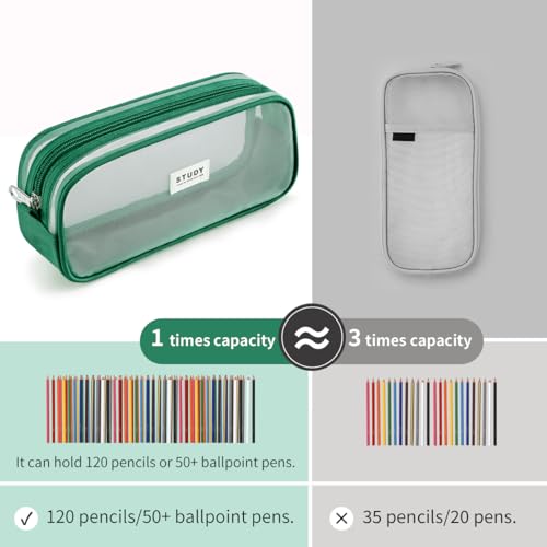 Image of KALIDI Grid Mesh Pencil Case Large Capacity Pouch With Zipper Simple Stationery Aesthetic Pen Bag for School Teen Girl Boy Multi-Purpose for Office Men Women, Dark