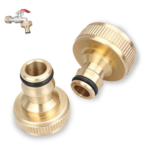 Nevoluxer Raccordo per tubo da 1 pollice in ottone, adattatore per rubinetto e tubo da giardino con attacco rapido, raccordo con filettatura interna per alta pressione e protezione dalla corrosione