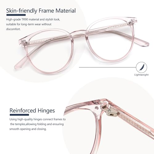 Image of Blue Light Blocking Glasses for Women and Men, Round Frame Computer Gaming Anti Eyestrain & UV Glare RF6213 (Flesh Pink)