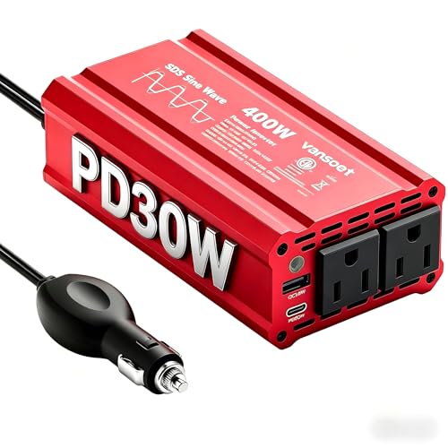 Image of 【2026 Upgraded】 400W Peak Clipped Sine Wave Car Power Inverter DC 12V to AC(2 Outlets) 110V Car Charger Plug Adapter Power Converter with PD3.0 & QC18W Dual USB Charging Ports