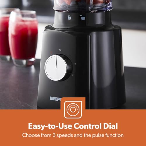 GEEPAS 2-in-1 Food Jug Blender | 1.6L Juice Jar 100G Mini Coffee Spice Grinder 4-Leaf Stainless-Steel Blades 3 Speed & Pulse Safety Lock | Smoothie Maker for Ice Crushing | 2 Year Warranty 650W Black - Image 3