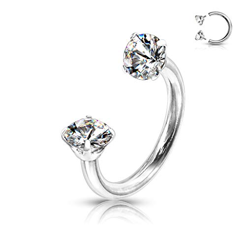 Amelia Fashion 16 Gauge Prong Set Round CZ Internally Threaded Circular Barbell/Horseshoe 316L Surgical Stainelss Steel (Choose Color) (Clear)