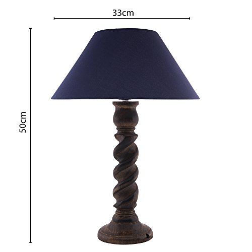 Image of Homesake Classic Twister Wooden Table Lamp with Fabric Shade | Handcrafted Bedside Lamp with E27 Holder| Bulb Included |Warm Light Night Lamp for Bedroom, Living Room, Study & Home Decor, Blue