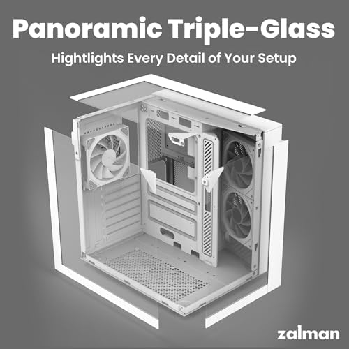 Zalman ZQBE ATX Mid Tower PC Case, 3 x PWM ARGB Fans with Multi-Port Fan Hub RGB Controller Included, USB Type-C 3.2, 240mm Radiator Support, Full-View Panoramic Tempered Glass Panels, White