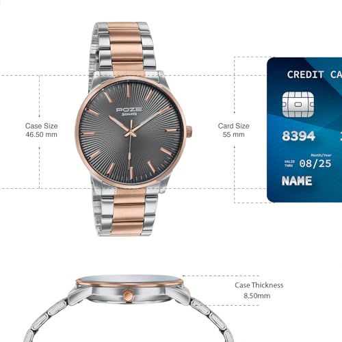 Image of Sonata Poze 8 Quartz Analog with Grey Dial IP Rose Gold Stainless Steel Strap Watch for Men - SP70053KM02W