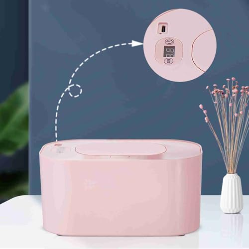 Chauffe-lingettes pour Bébé avec Veilleuse LED Intelligente Réchauffe Rapide Uniforme en 3 Min, Sécurité Anti-Surchauffe, Facile à Nettoyer Design Compact (Rose)
