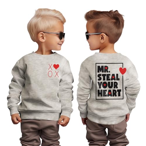MODNTOGA Toddler Baby Boy Valentines Sweatshirt Mr Steal Your Heart Graphic Shirt Long Sleeve Funny Letter Pullover Tops