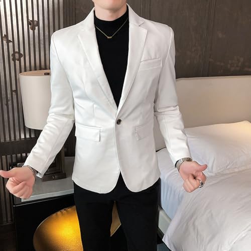 JEShifangjiusu Men's Slim Moto Faux Leather Suit Jacket Business Leather Blazer with Pockets Notched Collar Sport Coat Jacket3
