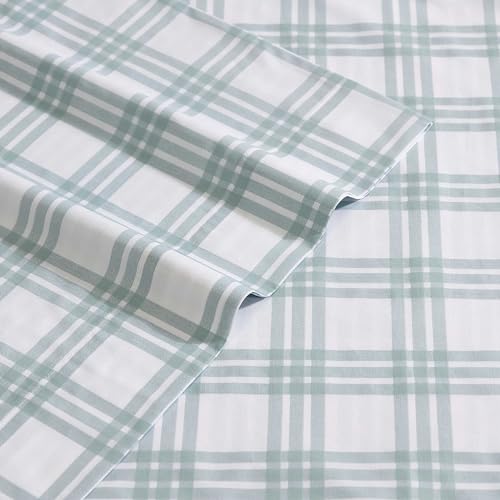 Image of Eddie Bauer - King Sheets, Cotton Percale Bedding Set, Crisp & Cool Home Decor (Light Green Plaid, King)
