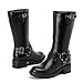 Ruiee Mid Calf Boots for Women Flat Casual Round Toe Fashion Calf High Boot Buckle Dressy Fall and Winter Low Heeled Womens Boots. 240973 Black PU Size8