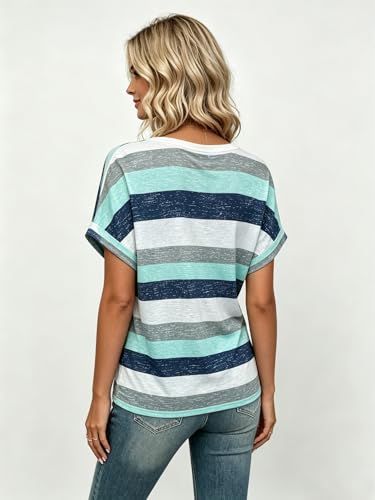 Image of T Shirts Short Sleeve V Neck Tees Womens Tops Beach Vacation Fashion Clothes 2026 Casual Summer Spring Fall Outfits
