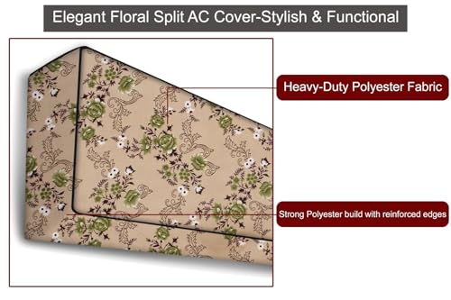 Image of The Furnishing Tree 2 Ton Split AC Cover for Indoor and Outdoor Units Floral Pattern Beige