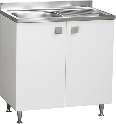 Relax e Design Mueble de Cocina con Fregadero de Acero Inoxidable con bañera Izquierda, 2 Puertas en Fresno Blanco, cm 80x50 H88