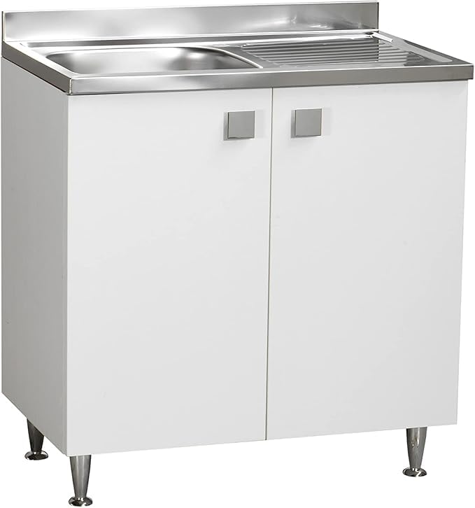 Relax e Design Mueble de Cocina con Fregadero de Acero Inoxidable con bañera Izquierda, 2 Puertas en Fresno Blanco, cm 80x50 H88