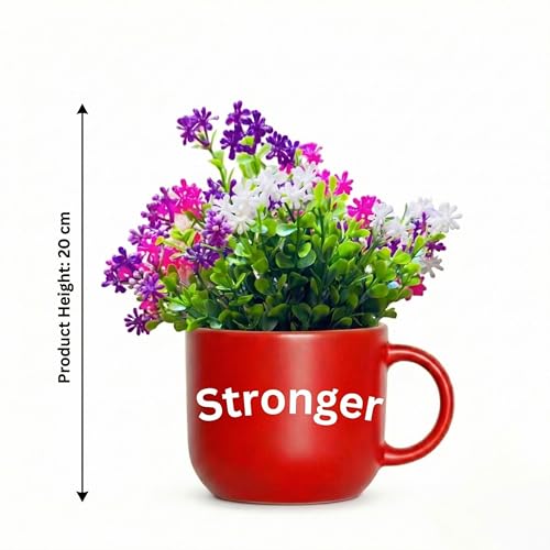 Image of Dekorly Wall Hanging Mug Planters with Artificial Flowers (20CM) - Decorative Hanging Cups, Colorful Floral Wall Decor for Living Room Bedroom Balcony Office Gift Set (3, Stronger Every Day)