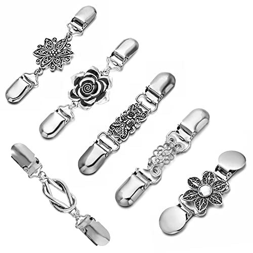 Sixfolo 6 Pièces Pince à Cardigan Femme,Clip de Cardigan en Métal Clip,Argent Clips à Châle Chandail,Clips Col Cardigan Rétro,Vintage Pince à Pull pour Robe Chemise Châle Foulard (6 Styles) Cover