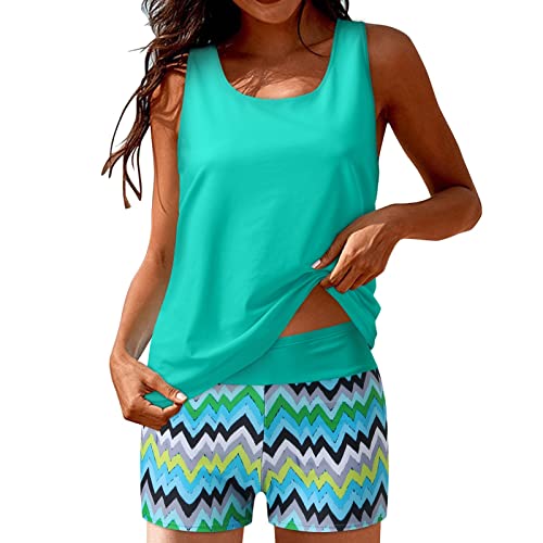Dinglong Bikini Braga Alta Mujer Trajes de baño para Mujer, Trajes de baño de 3 Piezas Estampados, Camiseta sin Mangas con Pantalones para niño, Traje de baño Bikini Braga Alta Mujer