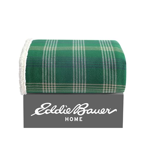 Image of Eddie Bauer - Throw Blanket, Soft & Reversible Cotton Flannel Bedding, Throw Blanket for Couch or Bed (Union Bay Green, 50 inch x 60 inch)