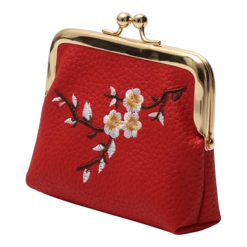 1Pcs Pouch Wallet Plum Blossom Embroidery Snap Wallet PU Leather Red 11x10cm2