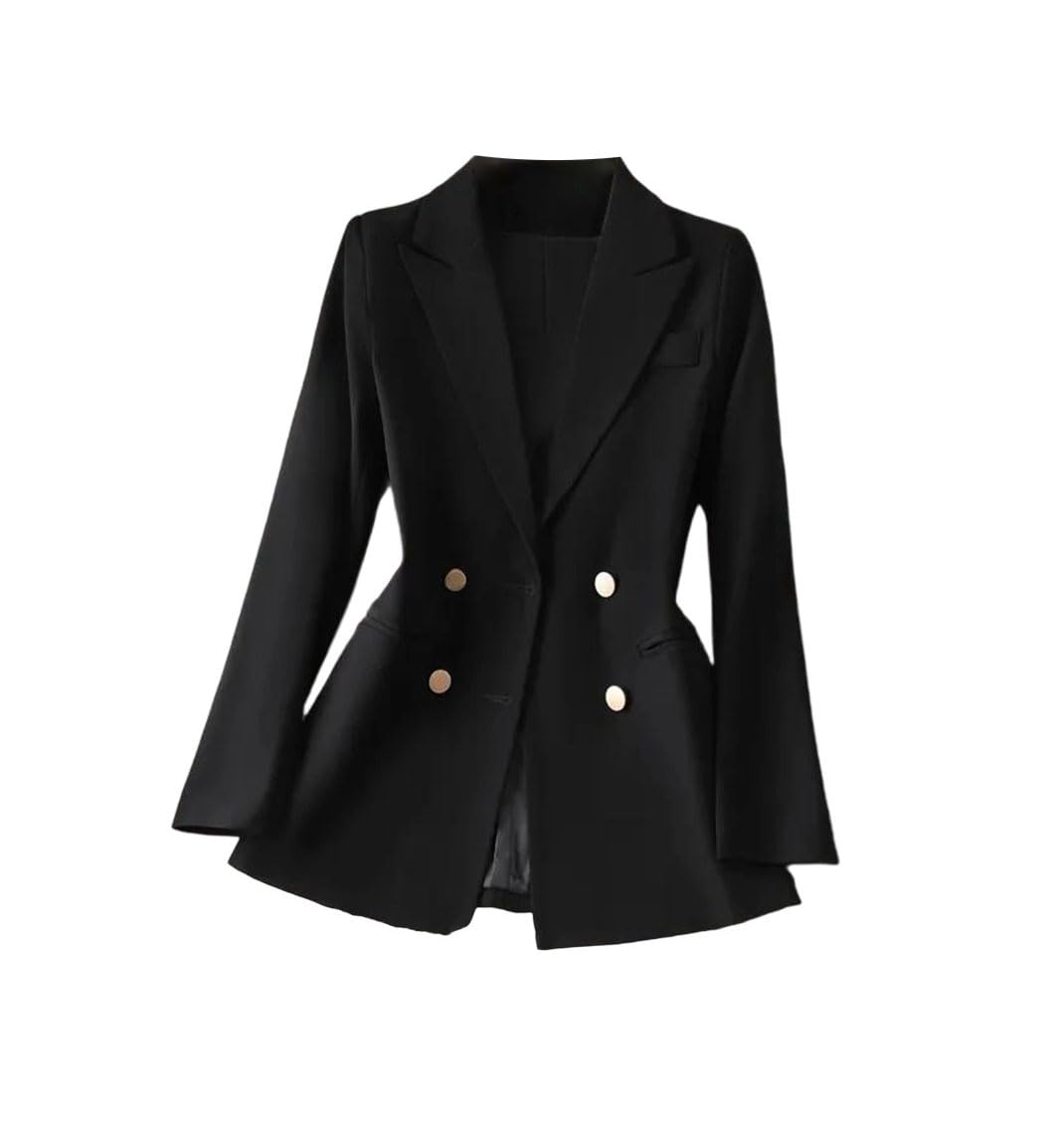 Womens Casual Double-Breasted Blazer Solid Color Loose Simple Blazer